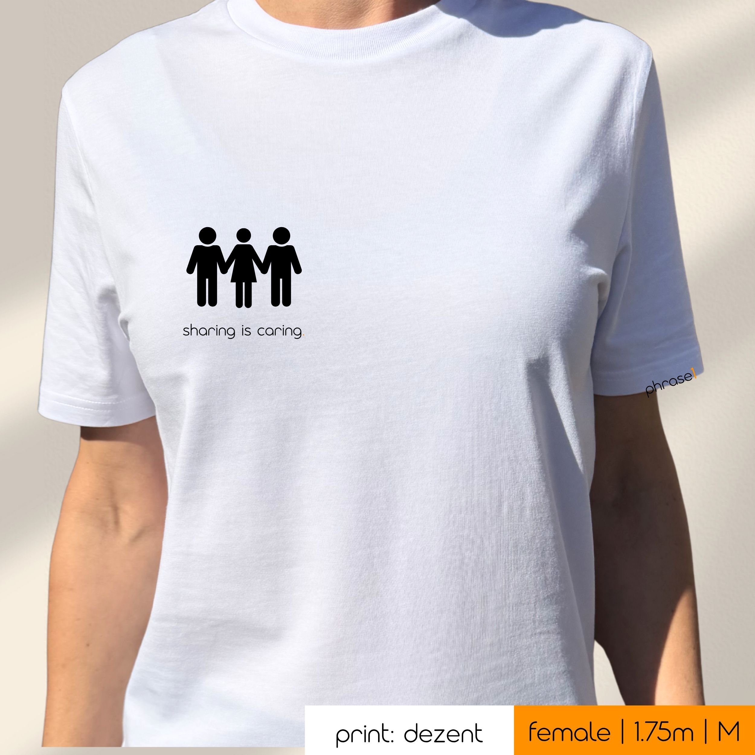Premium T-Shirt mit Spruch "sharing is caring (mmf)" und Visual
